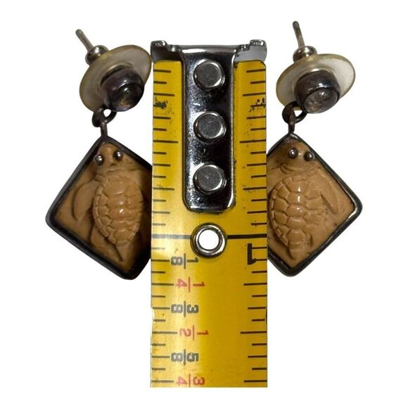 Vintage Zealandia 925 Sterling Silver Sea Turtle Dangle Earring Resin Inlay Post - Picture 4 of 6